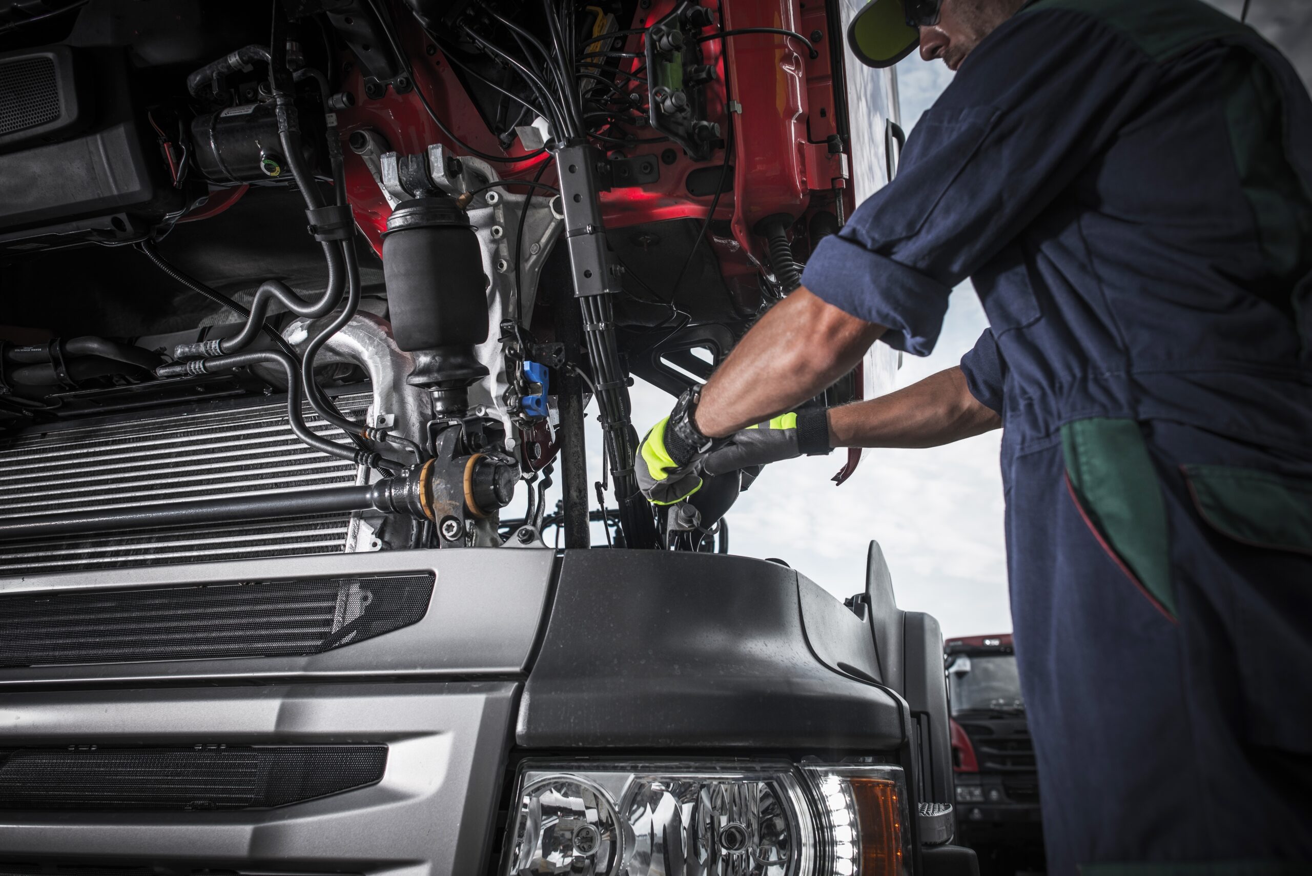 HGV undergoing MOT inspection at an authorised testing facility in the UK