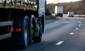 Heavy goods vehicle travelling on a UK motorway