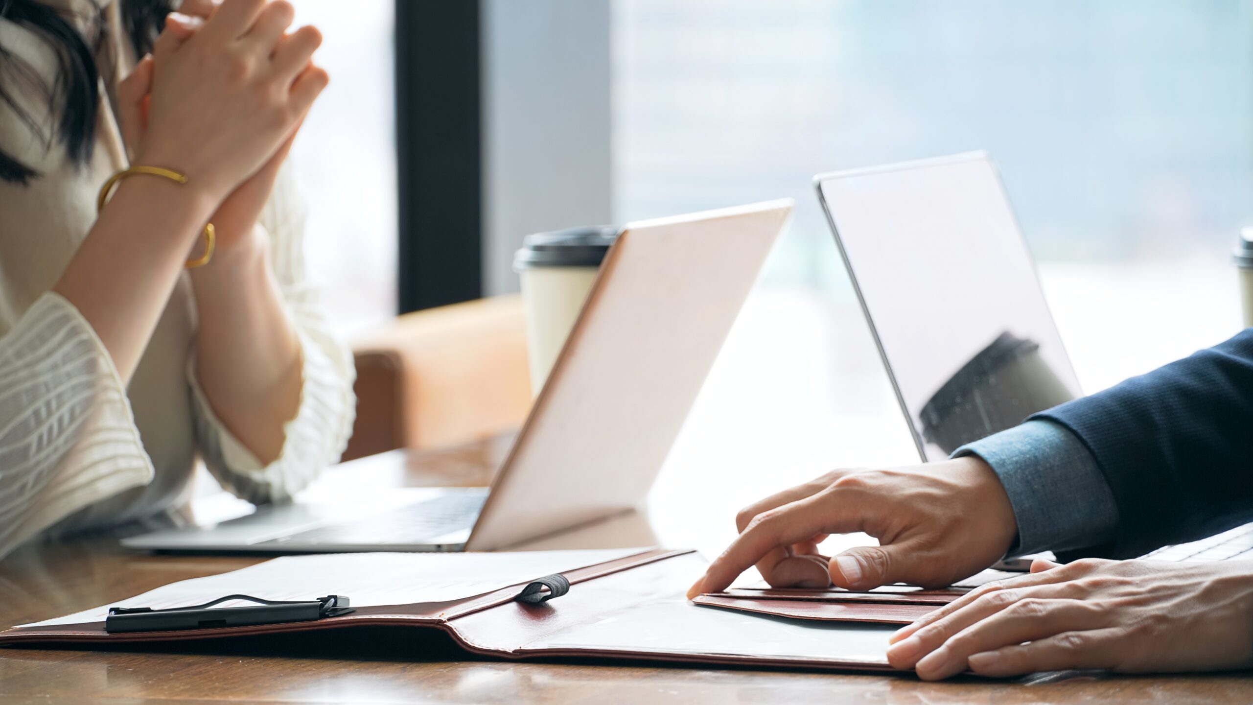 Employer and employee discussing a workplace disciplinary matter.
